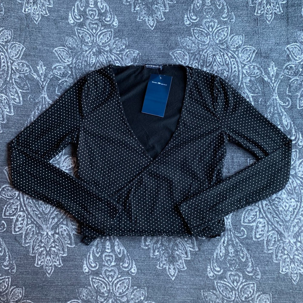 Brandy Melville Black Polka Dot Wrap Crop Top